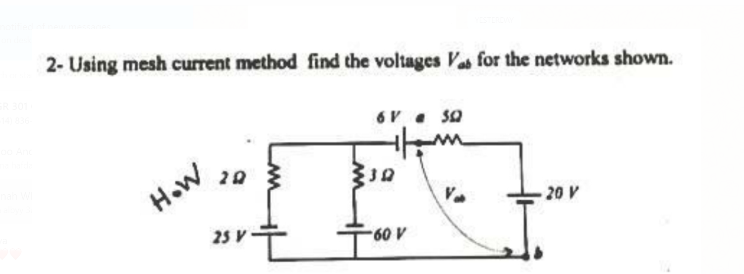 Solved 2. Using mesh current method find the voltages Vs for | Chegg.com