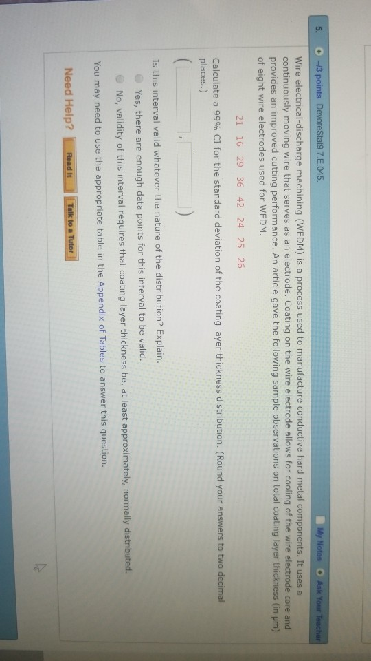 Solved -13 points DevoreStat97. E.045 wire | Chegg.com