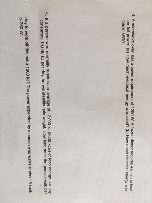 Solved A microwave oven has a power requirement of 1250 W. A