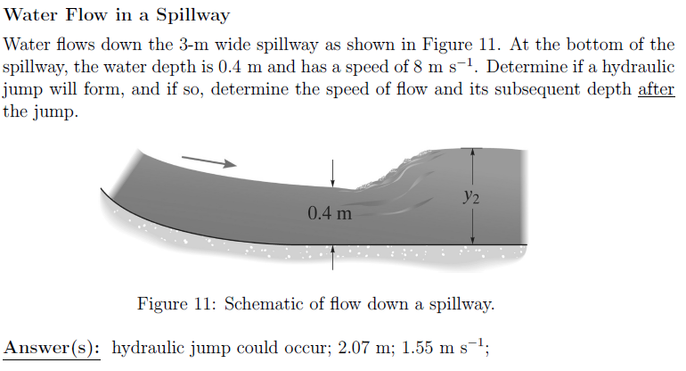Solved Water Flow in a Spillway Water flows down the 3-m | Chegg.com