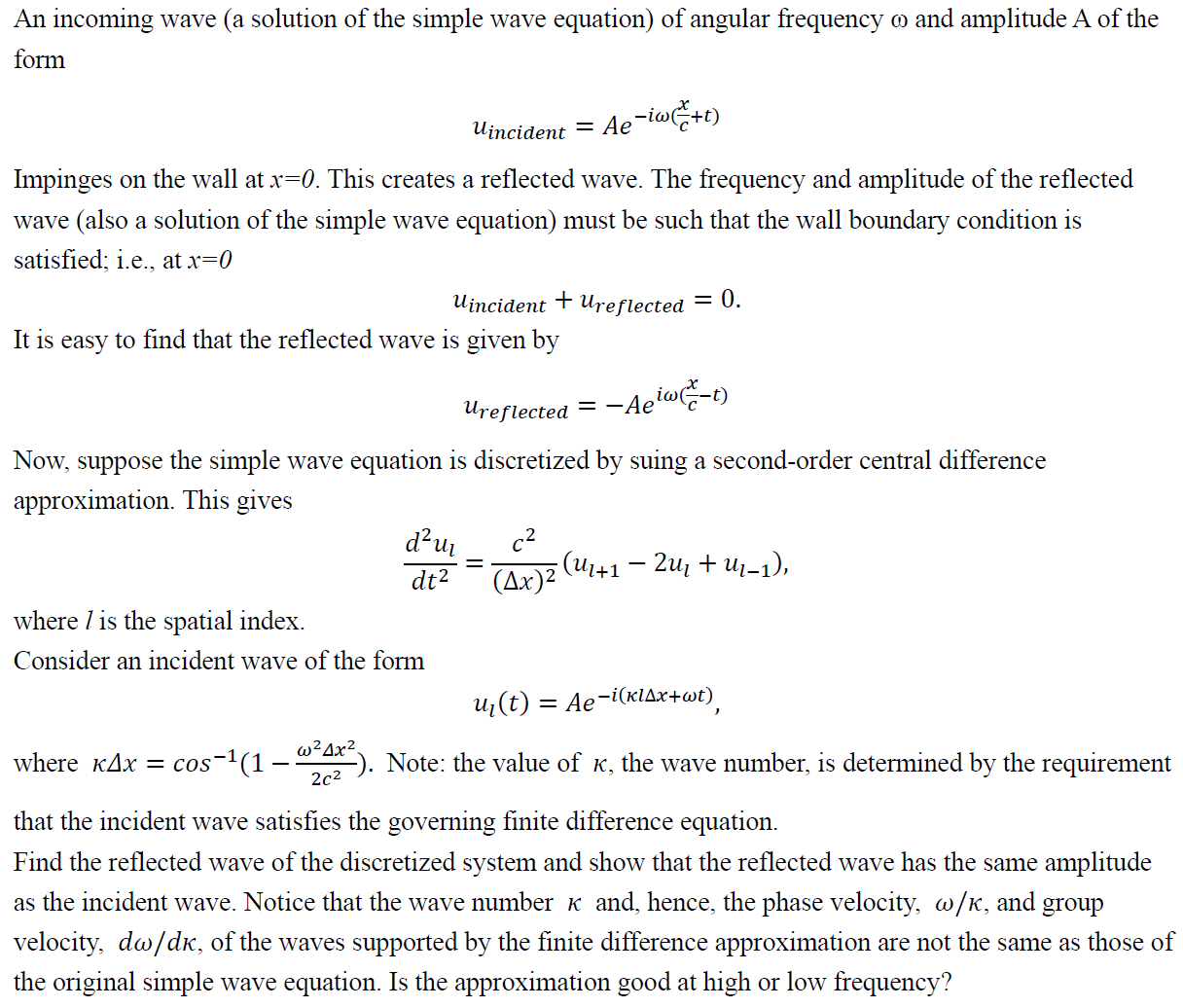 Solved An incoming wave (a solution of the simple wave | Chegg.com