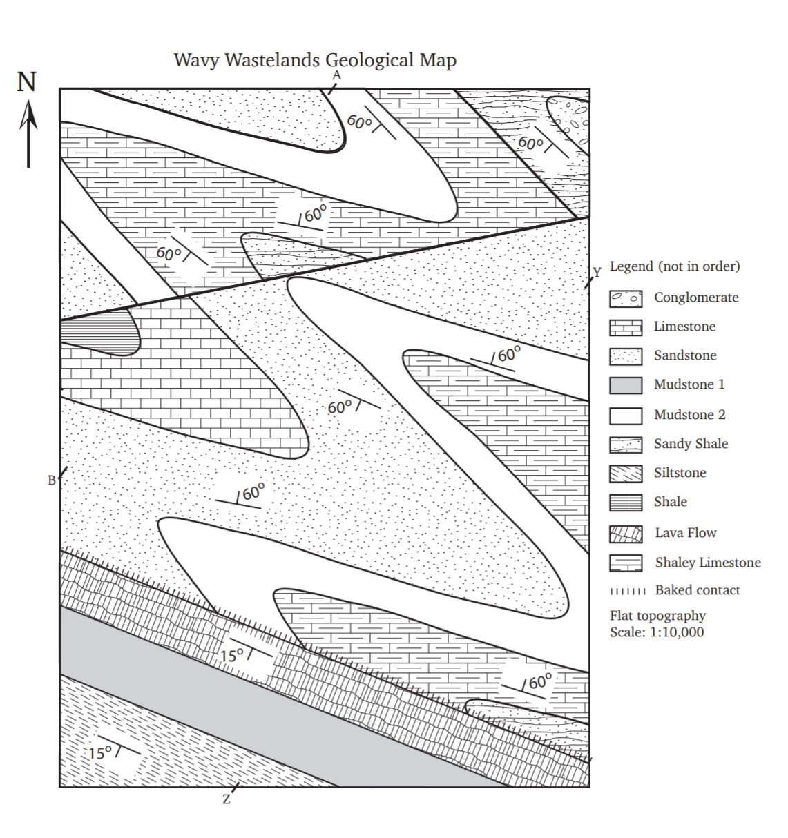 Wavy Wastelands Geological Map N 60° 600 600 y Legend | Chegg.com