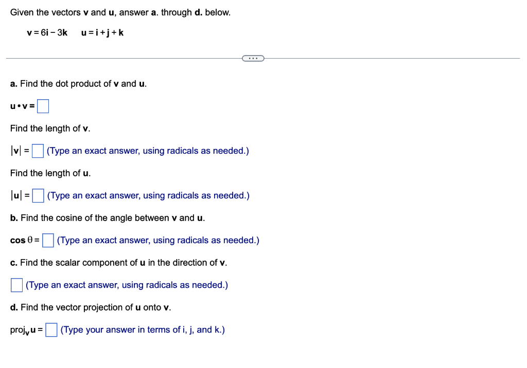 Solved Given The Vectors V And U, Answer A. Through D. | Chegg.com