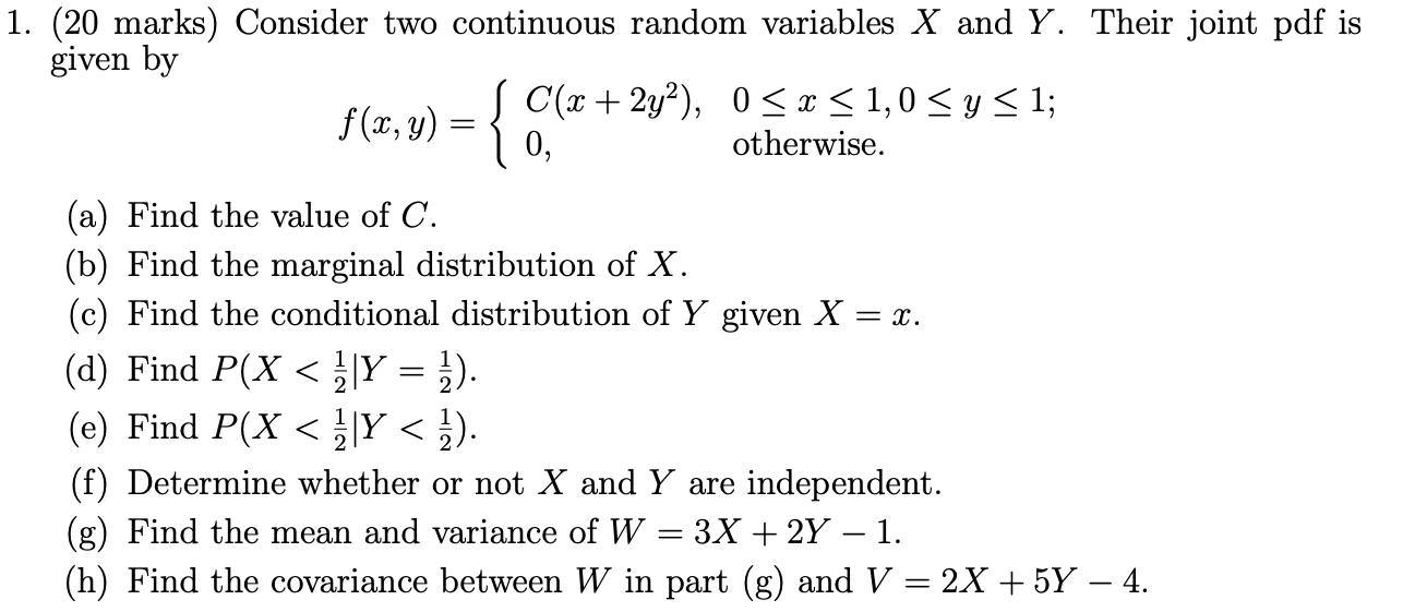 Solved 1 Marks Consider Two Continuous Random Varia Chegg Com