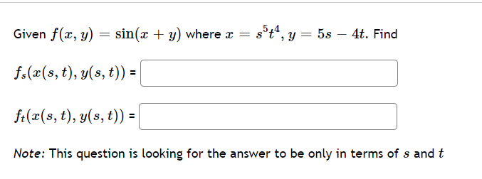 Solved Given F X Y Sin X Y Where X St4 Y 5s 4 Chegg Com