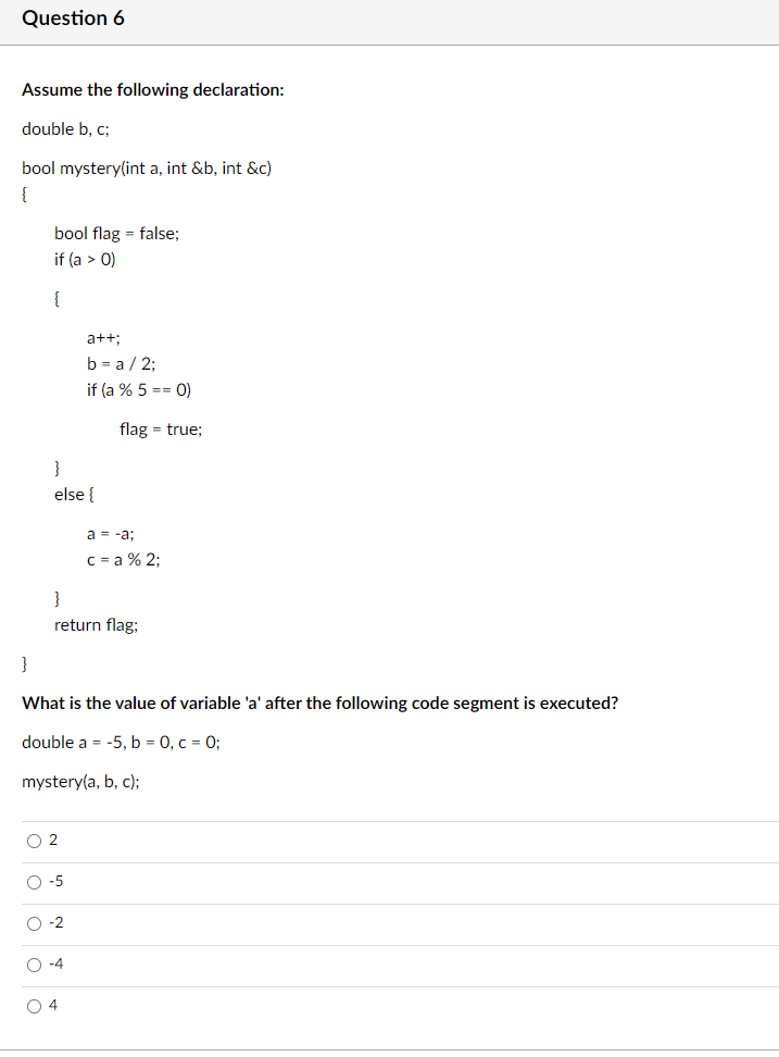 Solved Question 6 Assume The Following Declaration: Double | Chegg.com