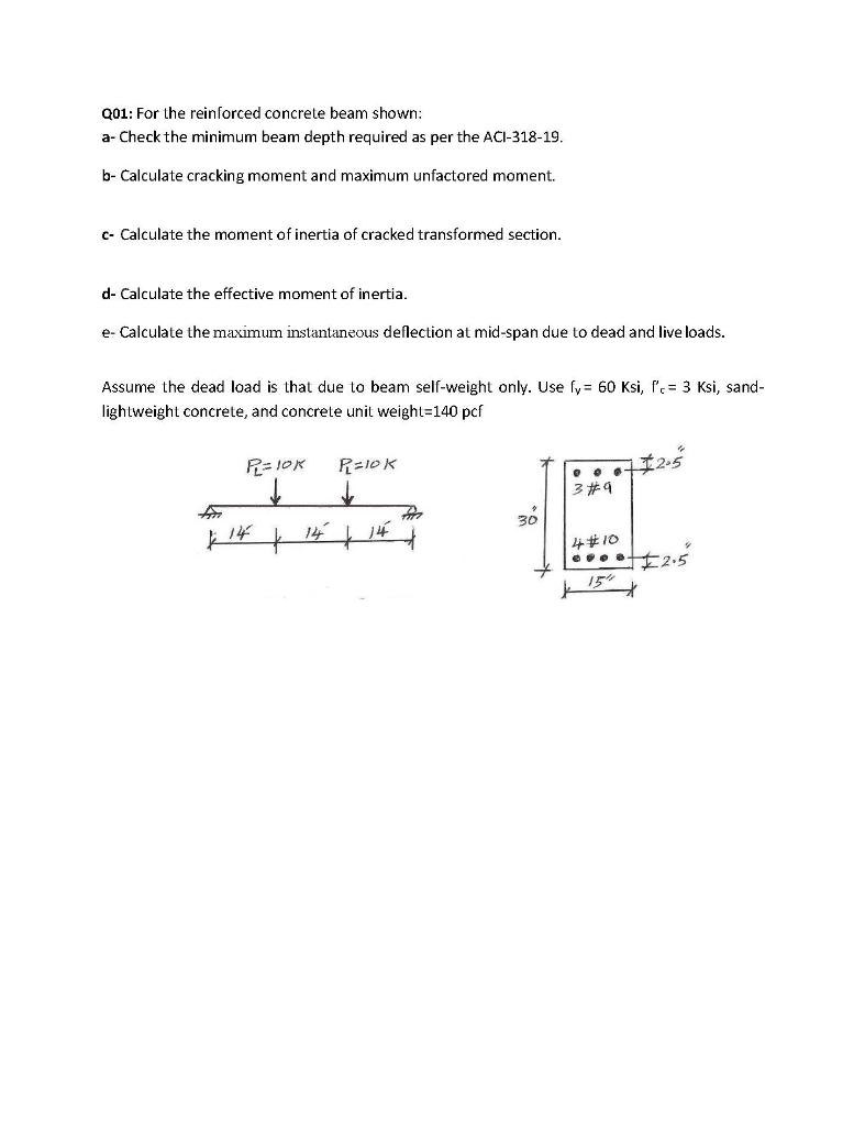 Solved 201: For the reinforced concrete beam shown: a-Check | Chegg.com