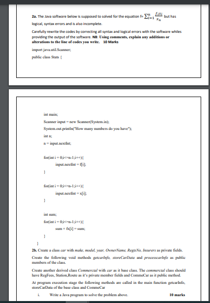 Solved 2a. The Java software below is supposed to solved for | Chegg.com