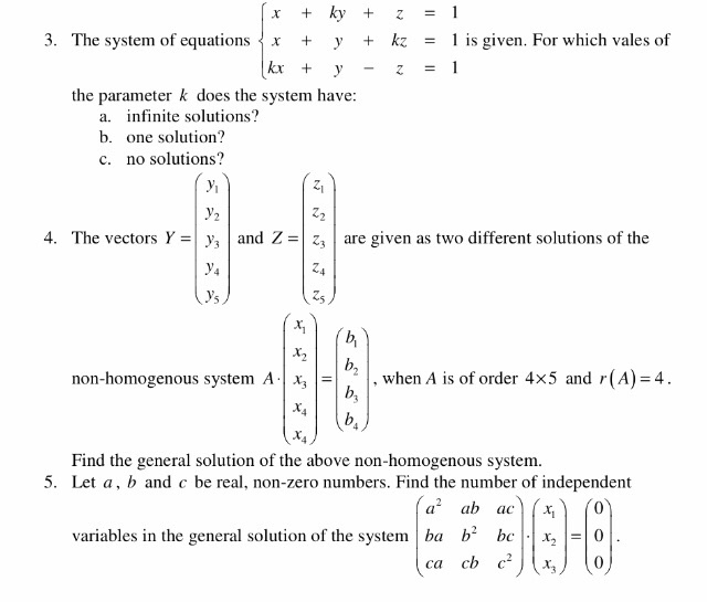 Solved , + z = 1 3. The system of equationsx + y + kz - s | Chegg.com