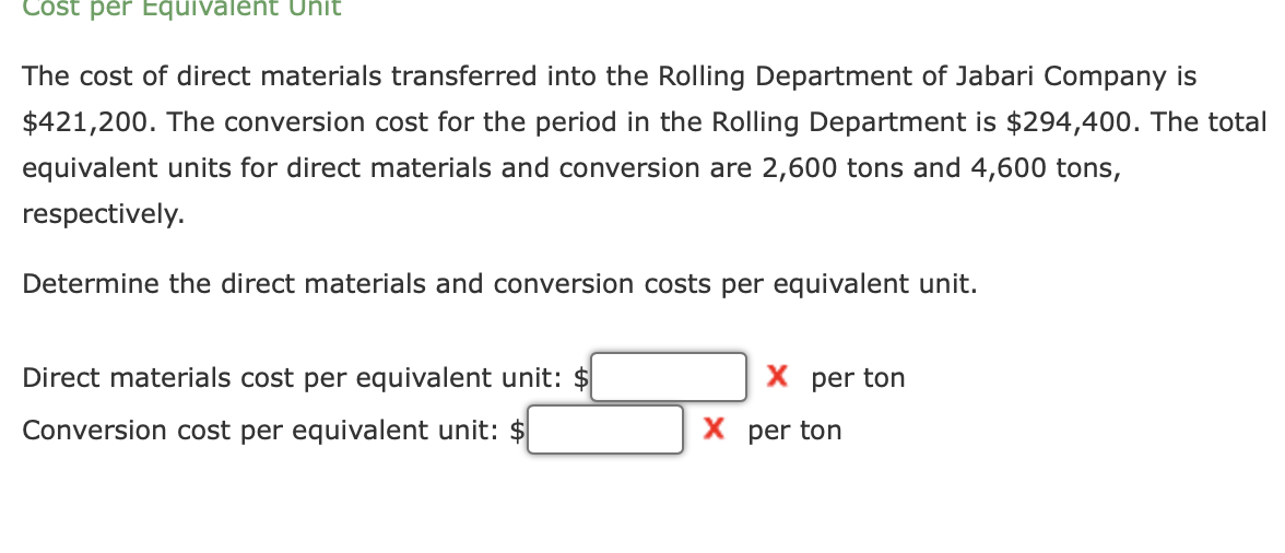 Solved The cost of direct materials transferred into the