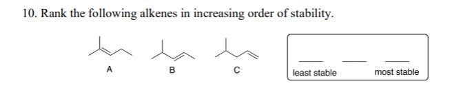 Solved 10. Rank the following alkenes in increasing order of | Chegg.com