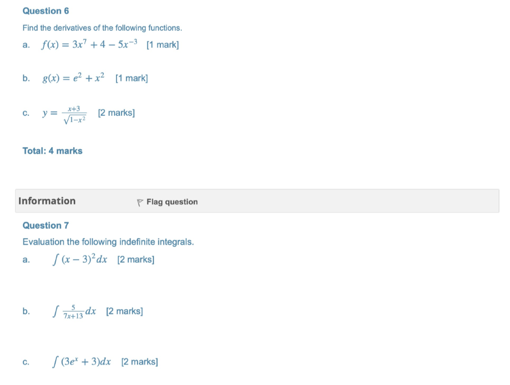 Solved Question 6 Find the derivatives of the following | Chegg.com