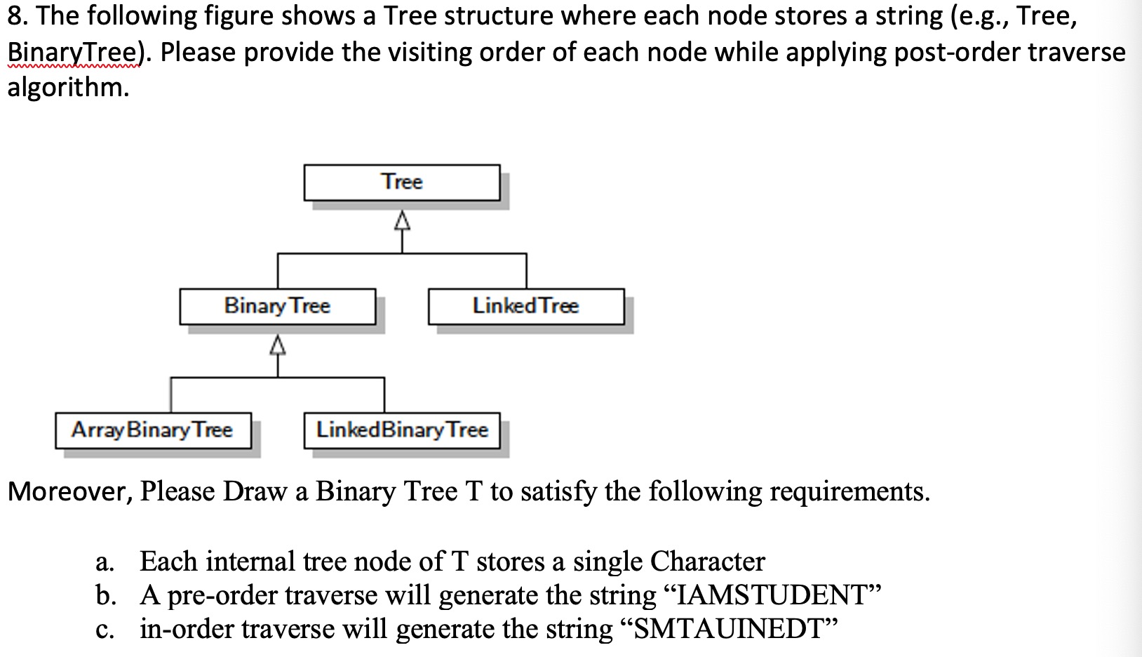 Solved 8. The following figure shows a Tree structure where | Chegg.com