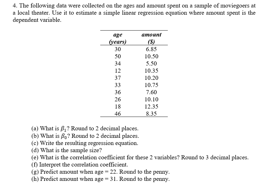 Solved 4. The following data were collected on the ages and | Chegg.com