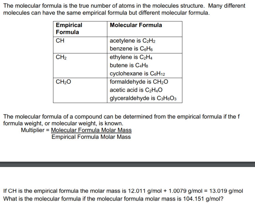 Solved The molecular formula is the true number of atoms in