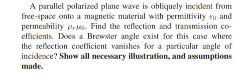 Solved A parallel polarized plane wave is obliquely incident | Chegg.com