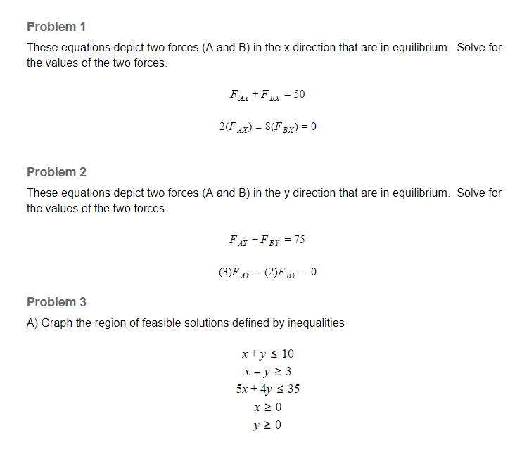 Solved Problem 1 These Equations Depict Two Forces (A And B) | Chegg.com