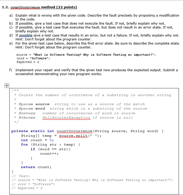 Solved 1.2. countOccurrence method (22 points) a) Explain | Chegg.com