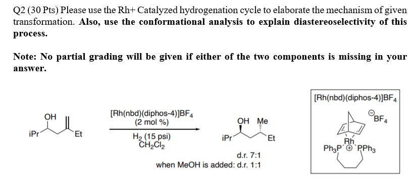 Q2 (30 Pts) Please use the Rh+ Catalyzed | Chegg.com
