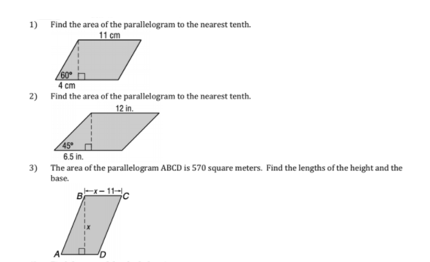 Solved 1) Find the area of the parallelogram to the nearest | Chegg.com