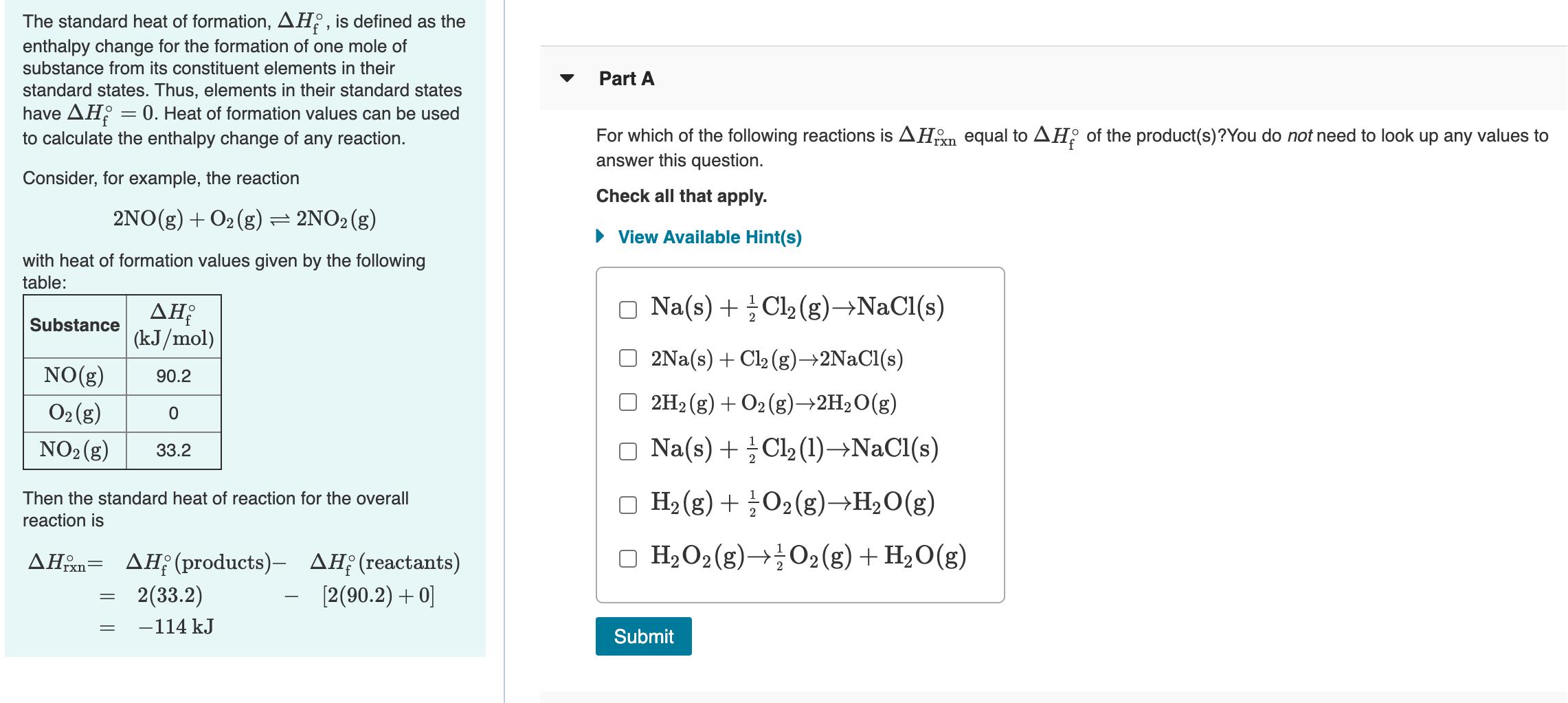 Solved The standard heat of formation, AH , is defined as