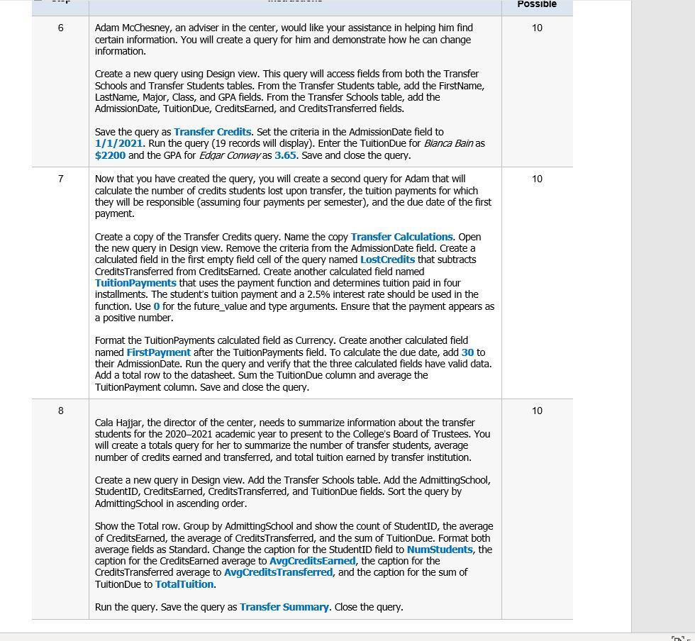 Step Instructions Points Possible 1 0 To start, you | Chegg.com