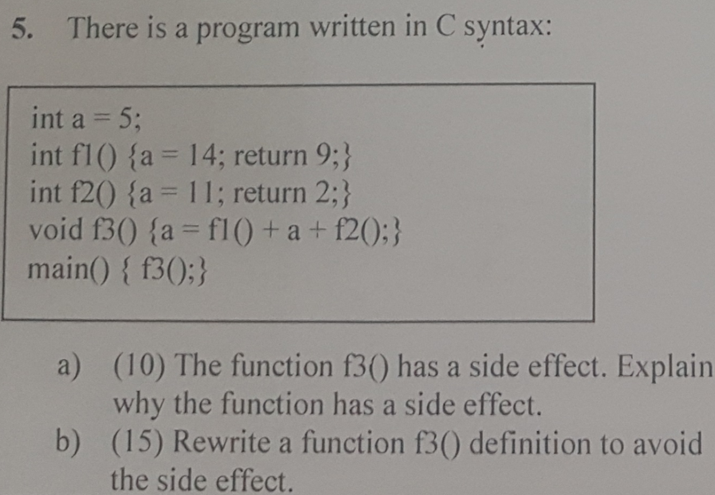 Solved 5. There is a program written in C syntax: int a = 5; | Chegg.com