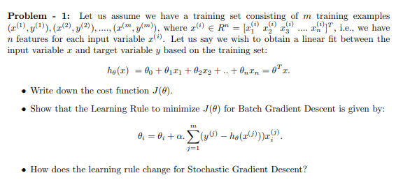 Solved Problem - 1: Let us assume we have a training set | Chegg.com
