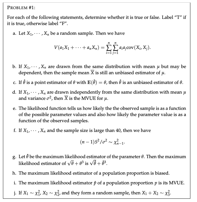 Solved Problem 1 For Each Of The Following Statements Chegg Com