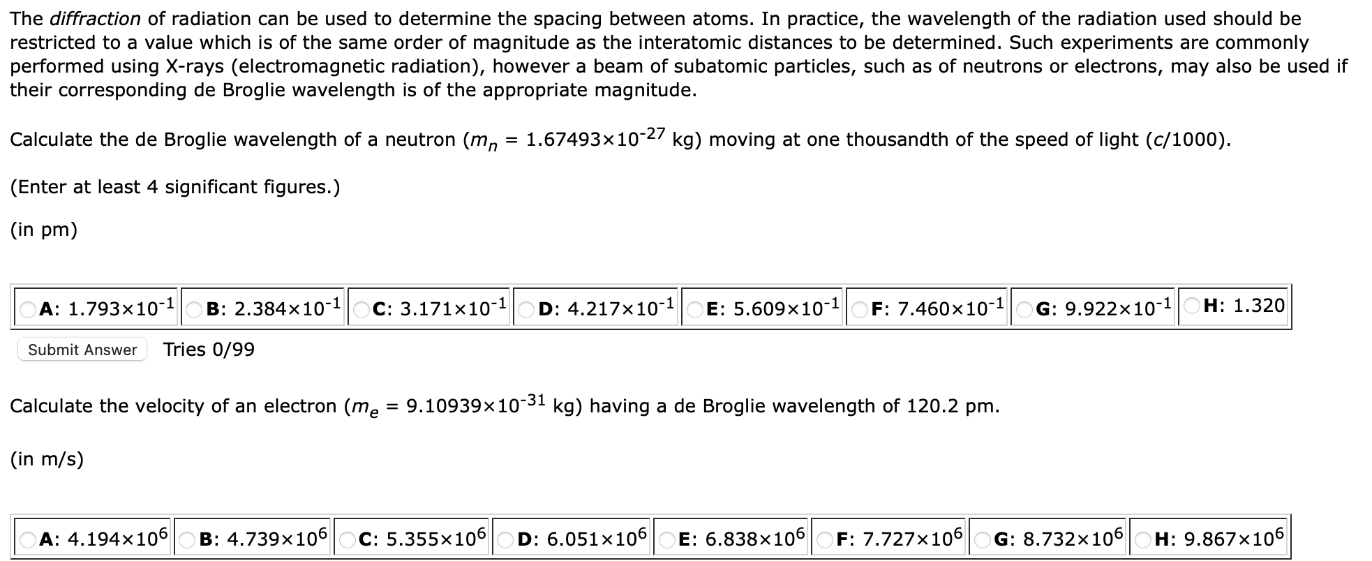 Solved The diffraction of radiation can be used to determine | Chegg.com