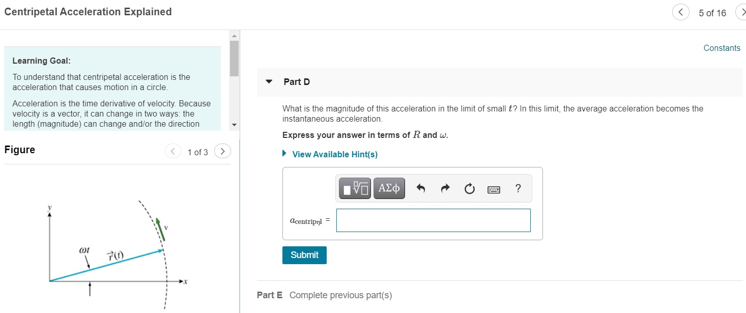 Solved Centripetal Acceleration Explained 5 Of 16 Constants Chegg