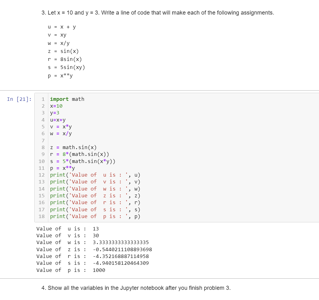 Solved 3. Let x = 10 and y = 3. Write a line of code that | Chegg.com