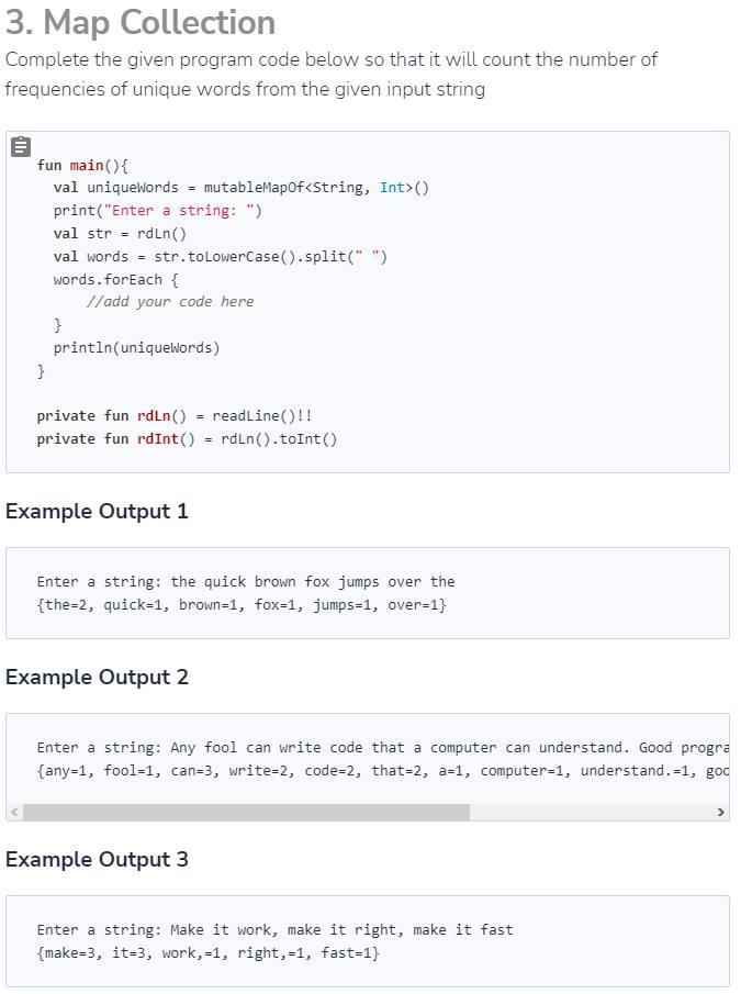 Solved 3. Map Collection Complete the given program code | Chegg.com