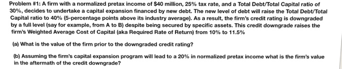 Solved Problem #1: A Firm With A Normalized Pretax Income Of | Chegg.com