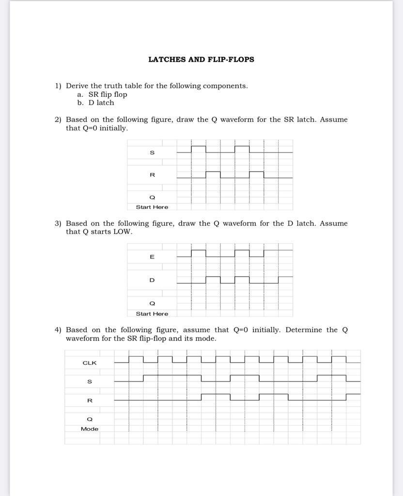 Solved LATCHES AND FLIPFLOPS 1) Derive the truth table for