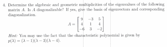 Solved 4. Determine the algebraic and geometric | Chegg.com