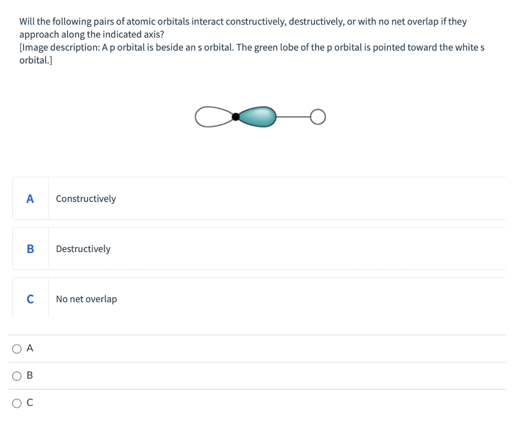 Solved Will the following pairs of atomic orbitals interact | Chegg.com