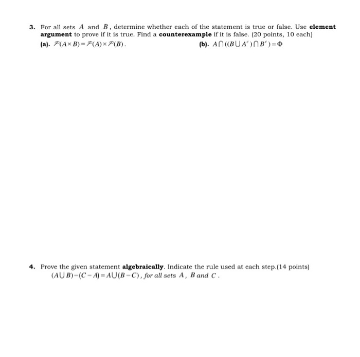 Solved 3. For All Sets A And B, Determine Whether Each Of | Chegg.com