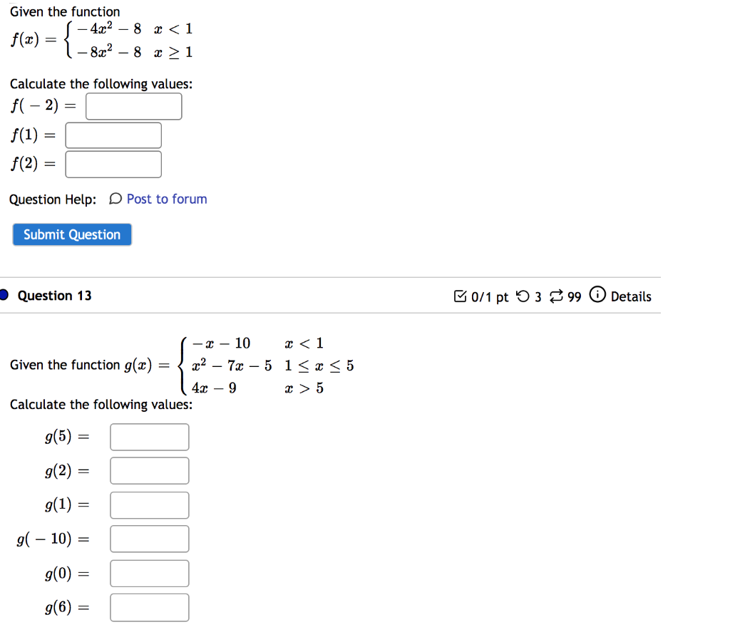 Solved Given the function - 4x2 – 8 0 1 f() | Chegg.com