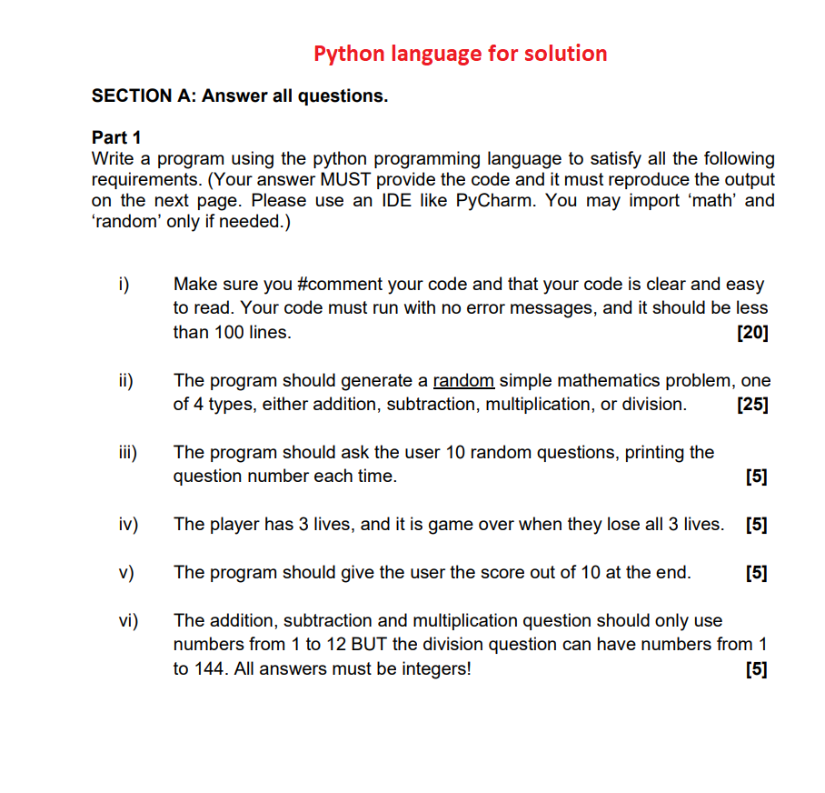 Solved Computer Science Coding Language: - Python (