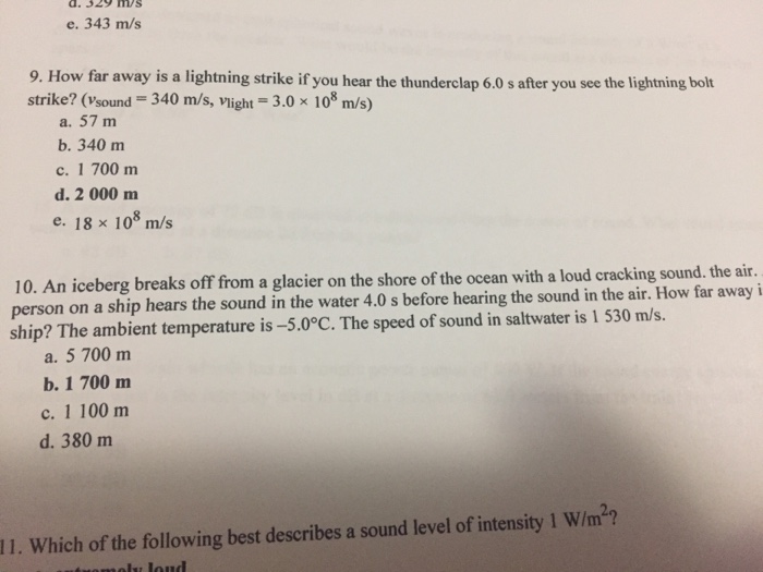 Solved e. 343 m s 9. How far away is a lightning strike if Chegg