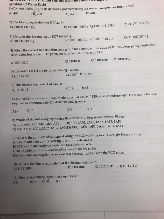 Solved Question 2 Points Each 1 Convert 110011012 To Its Chegg Solved Question 2 Points Each 1 Convert 110011012 To Its Chegg