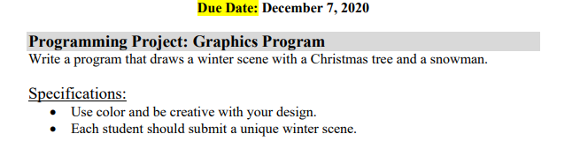 Solved Due Date: December 7, 2020 Programming Project: | Chegg.com
