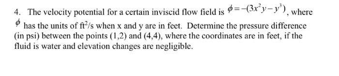 Solved 4. The velocity potential for a certain inviscid flow | Chegg.com