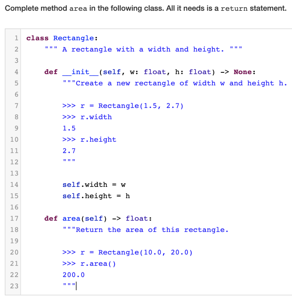 Solved Complete method area in the following class. All it | Chegg.com