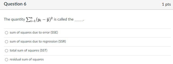 Solved Question 1 1 pts In the simple linear regression | Chegg.com