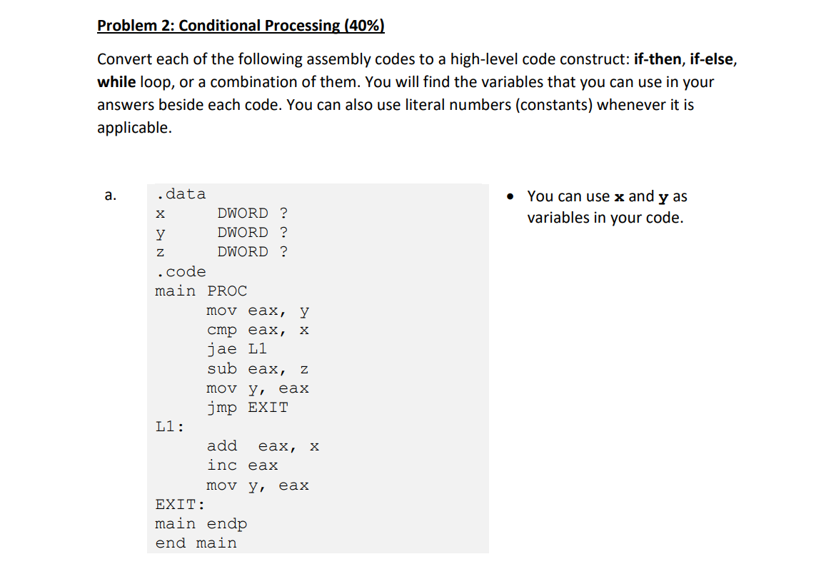 Solved Problem 2: Conditional Processing (40%) Convert each | Chegg.com