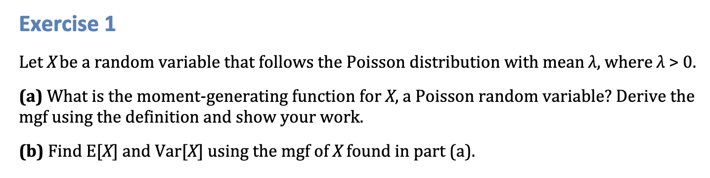 Solved Exercise 1 Let X be a random variable that follows | Chegg.com
