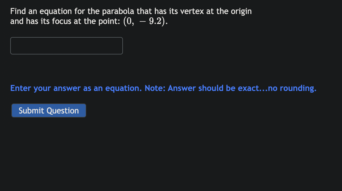 Solved Find an equation for the parabola that has its vertex Chegg com