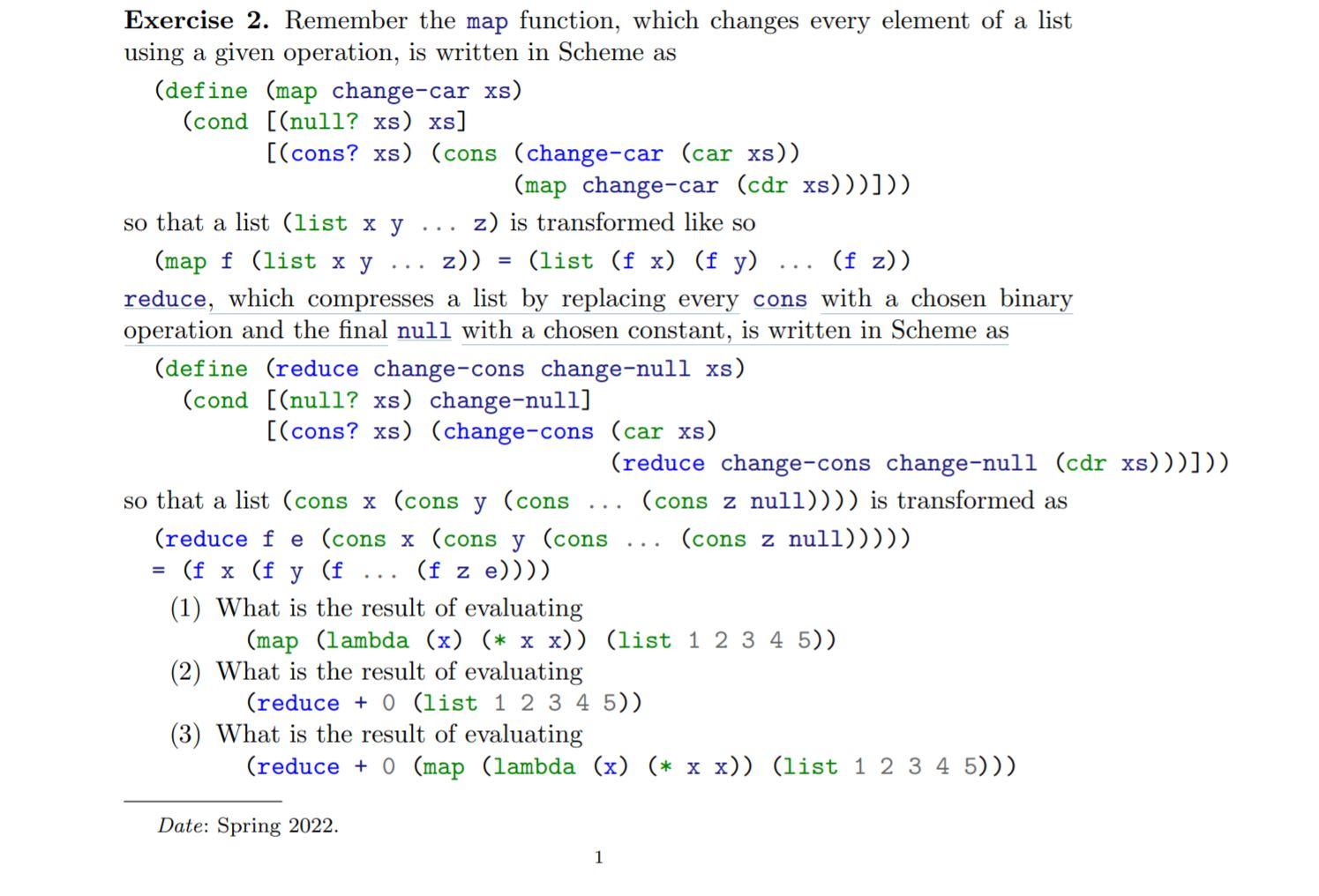 = Exercise 2. Remember the map function, which | Chegg.com